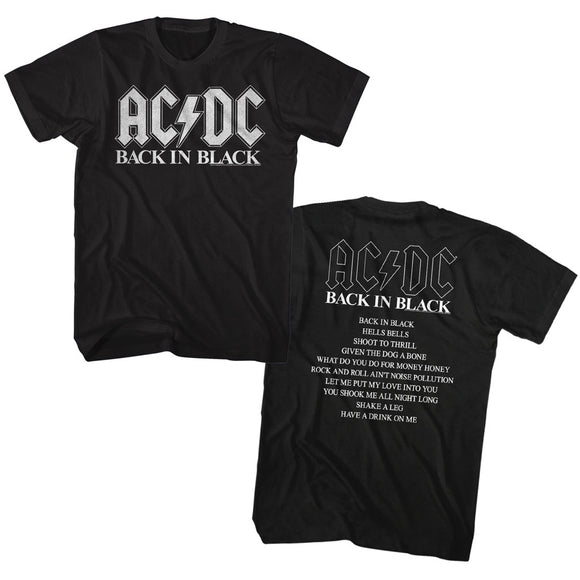 AC/DC T-Shirt Back in Black Album Top Songs Tee - Yoga Clothing for You