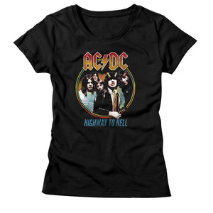 AC/DC Ladies T-Shirt Highway to Hell Circle Color Tee - Yoga Clothing for You