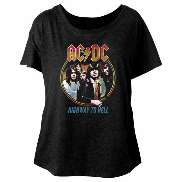 AC/DC Ladies Dolman T-Shirt Highway to Hell Circle Color Tee - Yoga Clothing for You