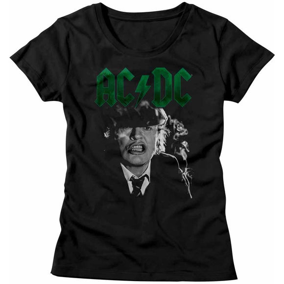 AC/DC Ladies T-Shirt Angus Growl Green Logo Black Tee - Yoga Clothing for You