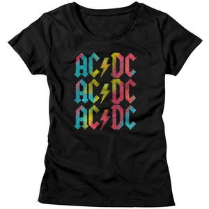 AC/DC Ladies T-Shirt Multicolor Logo Black Tee - Yoga Clothing for You