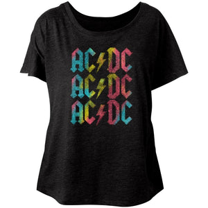 AC/DC Ladies Dolman T-Shirt Multicolor Logo Black Tee - Yoga Clothing for You
