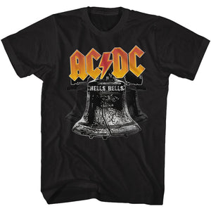AC/DC Tall T-Shirt Hell Bells Orange Logo Black Tee - Yoga Clothing for You