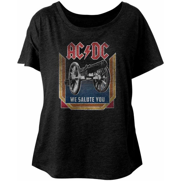 AC/DC Ladies Dolman T-Shirt We Salute You Colorful Black Tee - Yoga Clothing for You