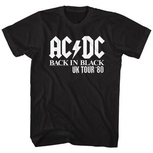 AC/DC Back in Black 1980 UK Tour Black T-shirt - Yoga Clothing for You