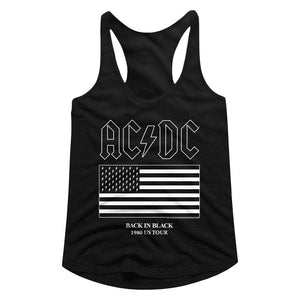AC/DC Ladies Racerback Tanktop 1980 US Tour American Flag Black Tank - Yoga Clothing for You