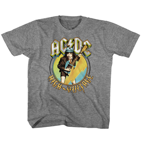 AC/DC Blue and Yellow High Voltage Album Grey Kids T-shirt - Yoga Clothing for You