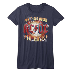 AC/DC Juniors T-Shirt for Those About to Rock Navy Heather Tee - Yoga Clothing for You