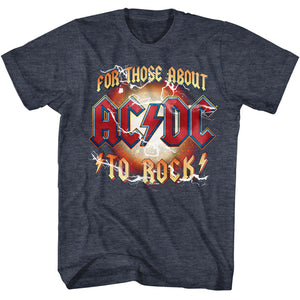 AC/DC T-Shirt For Those About To Rock Navy Heather Tee - Yoga Clothing for You