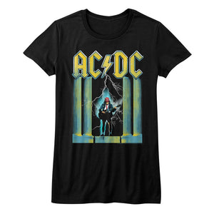 AC/DC Juniors T-Shirt Lightning Guitarist Pillars Black Tee - Yoga Clothing for You