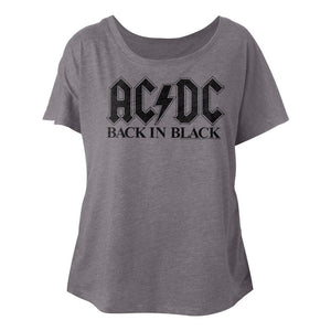 AC/DC Ladies Dolman T-Shirt Back in Black Font Heather Tee - Yoga Clothing for You
