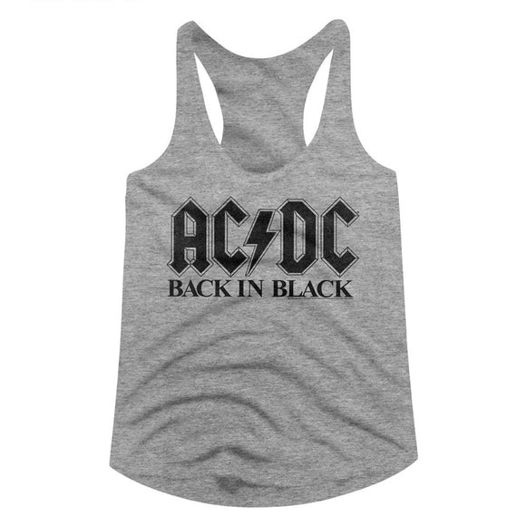AC/DC Ladies Racerback Tanktop Back In Black Font Heather Tank - Yoga Clothing for You