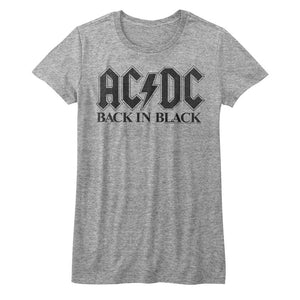 AC/DC Juniors T-Shirt Back in Black Font Heather Tee - Yoga Clothing for You