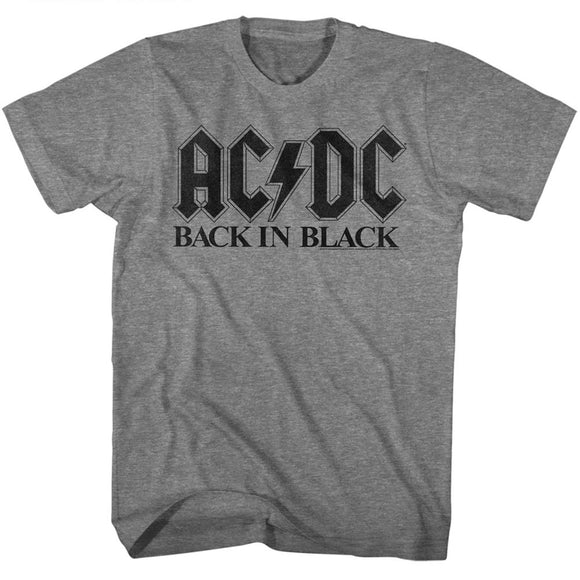 AC/DC T-Shirt Back In Black Black Font Graphite Tee - Yoga Clothing for You
