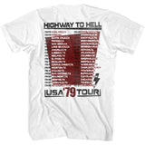 AC/DC T-Shirt Highway to Hell USA Tour '79 White Tall T-shirt - Yoga Clothing for You