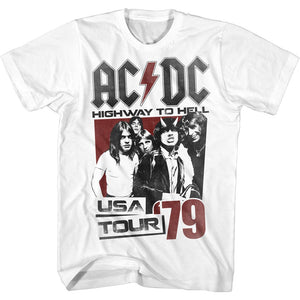 AC/DC T-Shirt Highway to Hell USA Tour '79 White Tall T-shirt - Yoga Clothing for You