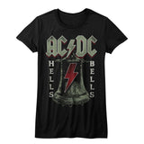 AC/DC Juniors T-Shirt Hells Bells Song Black Tee - Yoga Clothing for You