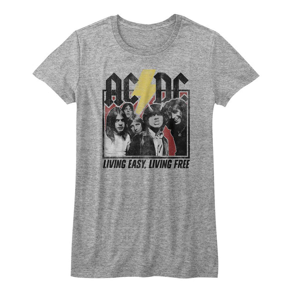 AC/DC Living Easy Living Free Highway to Hell Ladies Grey T-shirt - Yoga Clothing for You
