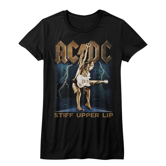 AC/DC Juniors T-Shirt Stiff Upper Lip Album Black Tee - Yoga Clothing for You