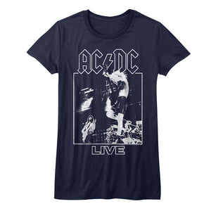 AC/DC Juniors T-Shirt Live in Concert Navy Tee - Yoga Clothing for You