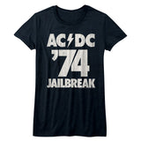 AC/DC Juniors T-Shirt 1974 Jailbreak Album Heather Navy Tee - Yoga Clothing for You