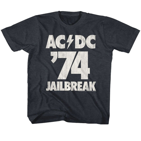 AC/DC Kids T-Shirt 1974 Jailbreak Album Heather Navy Tee - Yoga Clothing for You
