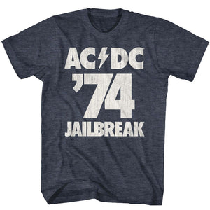 AC/DC 1974 Jailbreak Album Heather Navy T-shirt - Yoga Clothing for You