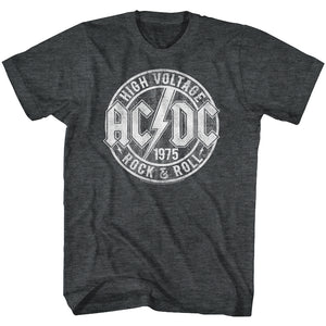 AC/DC Vintage 1975 High Voltage Rock and Roll Black Heather Tall T-shirt - Yoga Clothing for You
