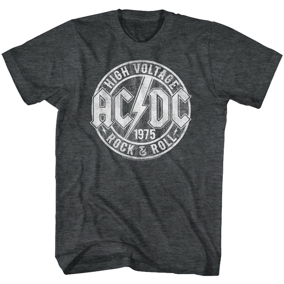 AC/DC Vintage 1975 High Voltage Rock and Roll Black Heather Tall T-shirt - Yoga Clothing for You