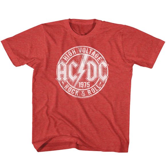 AC/DC Vintage 1975 High Voltage Rock and Roll Red Heather Kids T-shirt - Yoga Clothing for You