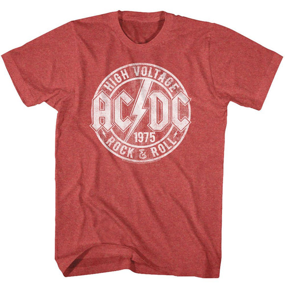 AC/DC Vintage 1975 High Voltage Rock and Roll Red Heather T-shirt - Yoga Clothing for You