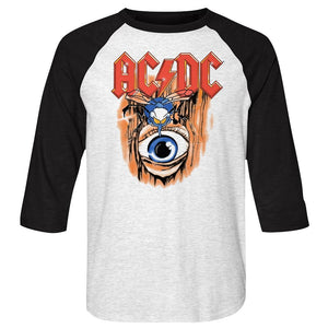 AC/DC Vintage Fly on the Wall White Heather/Black 3/4 Sleeve Raglan T-shirt - Yoga Clothing for You