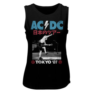 AC/DC Live in Tokyo 1981 Concert Ladies Sleeveless Muscle Black Tank Top - Yoga Clothing for You