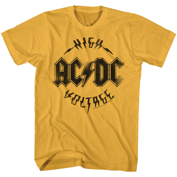 AC/DC Vintage High Voltage Logo Gold T-shirt - Yoga Clothing for You