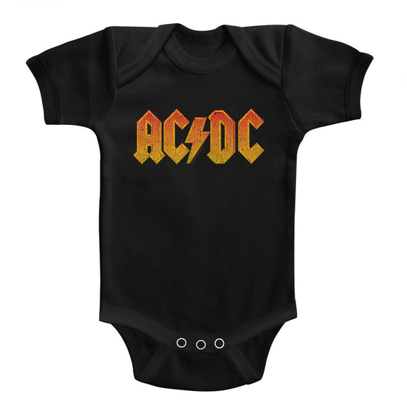 AC/DC Infant Bodysuit Distressed Orange Logo Black Romper - Yoga Clothing for You