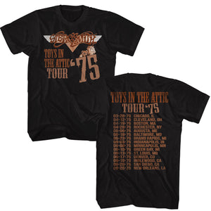 Aerosmith Toys in the Attic Tour Black T-shirt Front & Back