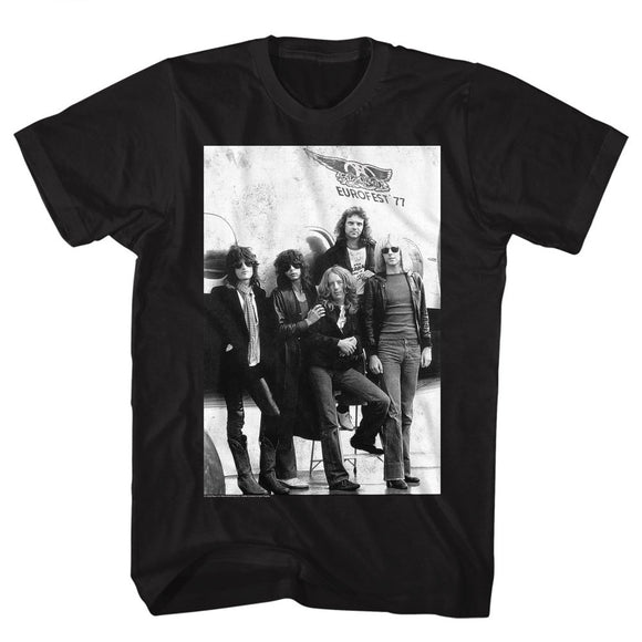 Aerosmith Black and White Photo Black T-shirt