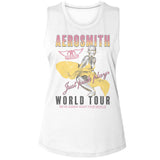 Aerosmith Just Push Play World Tour Ladies Sleeveless Muscle White Tank Top