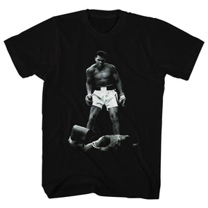 Muhammad Ali Tall T-Shirt Standing Over Liston Black Tee - Yoga Clothing for You
