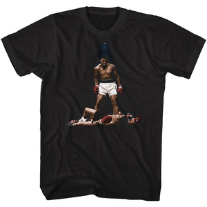 Muhammad Ali Tall T-Shirt Standing Over Liston Color Black Tee - Yoga Clothing for You