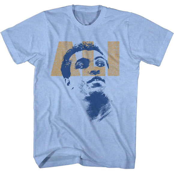 Muhammad Ali T-Shirt Distressed Face Light Blue Heather Tee - Yoga Clothing for You