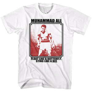 Muhammad Ali Tall T-Shirt Float Like A Butterfly Frame White Tee - Yoga Clothing for You