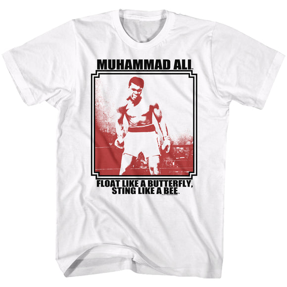 Muhammad Ali T-Shirt Float Like A Butterfly Frame White Tee - Yoga Clothing for You