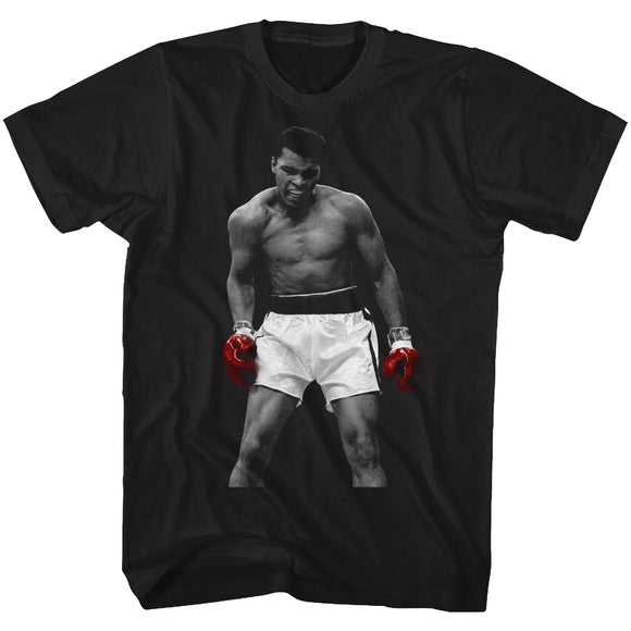 Muhammad Ali T-Shirt B&W Portrait Red Gloves Black Tee - Yoga Clothing for You