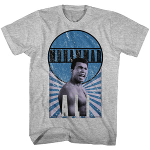 Muhammad Ali Tall T-Shirt Blue Burst Grey Heather Tee - Yoga Clothing for You
