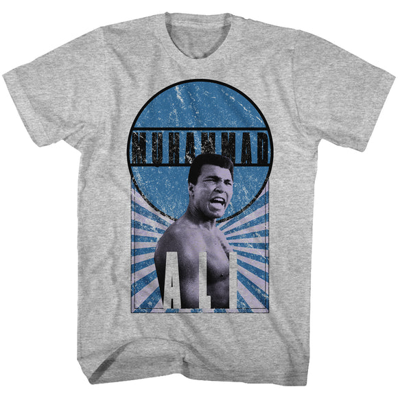 Muhammad Ali Tall T-Shirt Blue Burst Grey Heather Tee - Yoga Clothing for You