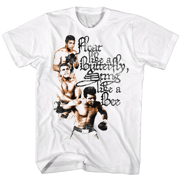 Muhammad Ali Tall T-Shirt 3 Poses White Tee - Yoga Clothing for You