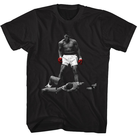 Muhammad Ali T-Shirt Over Liston Red Gloves Black Tee - Yoga Clothing for You