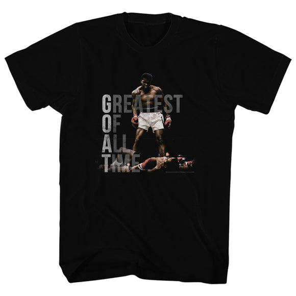 Muhammad Ali Tall T-Shirt Over Liston GOAT Color Black Tee - Yoga Clothing for You