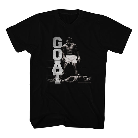 Muhammad Ali Tall T-Shirt Over Liston GOAT B&W Black Tee - Yoga Clothing for You